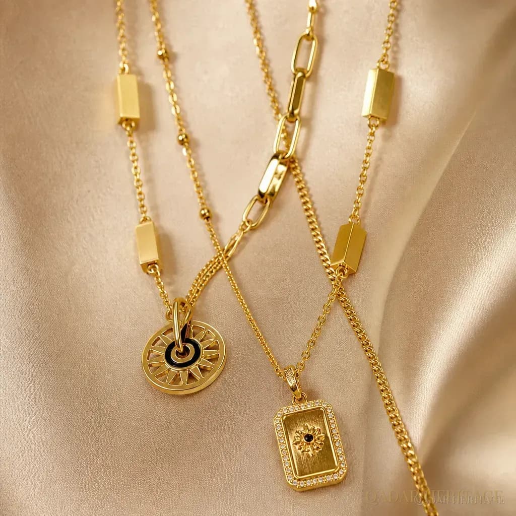 Golden Heritage Halo Layered Necklace Set - Slide 3