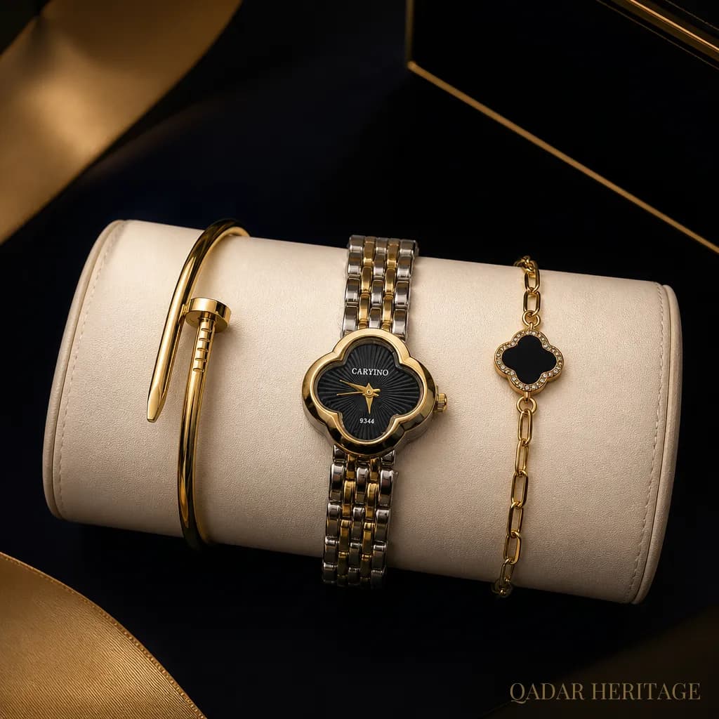 QADAR Liora Noir Gold Set Watch