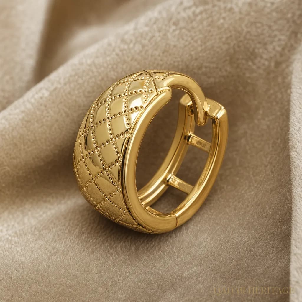 Gold Quilted Dome Hoop Earring - Slide 1