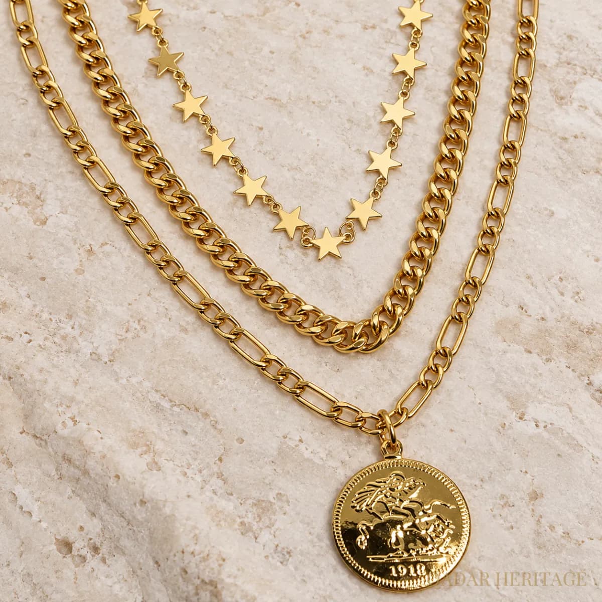 QADAR Golden Star Coin Layered Necklace - Slide 2