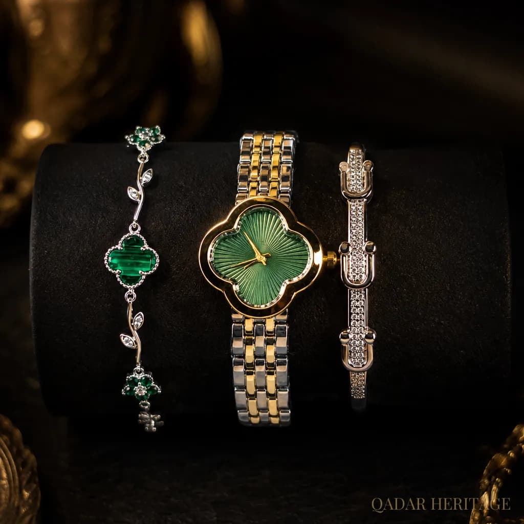 QADAR Zumurud Clover Green Watch Set - Slide 1