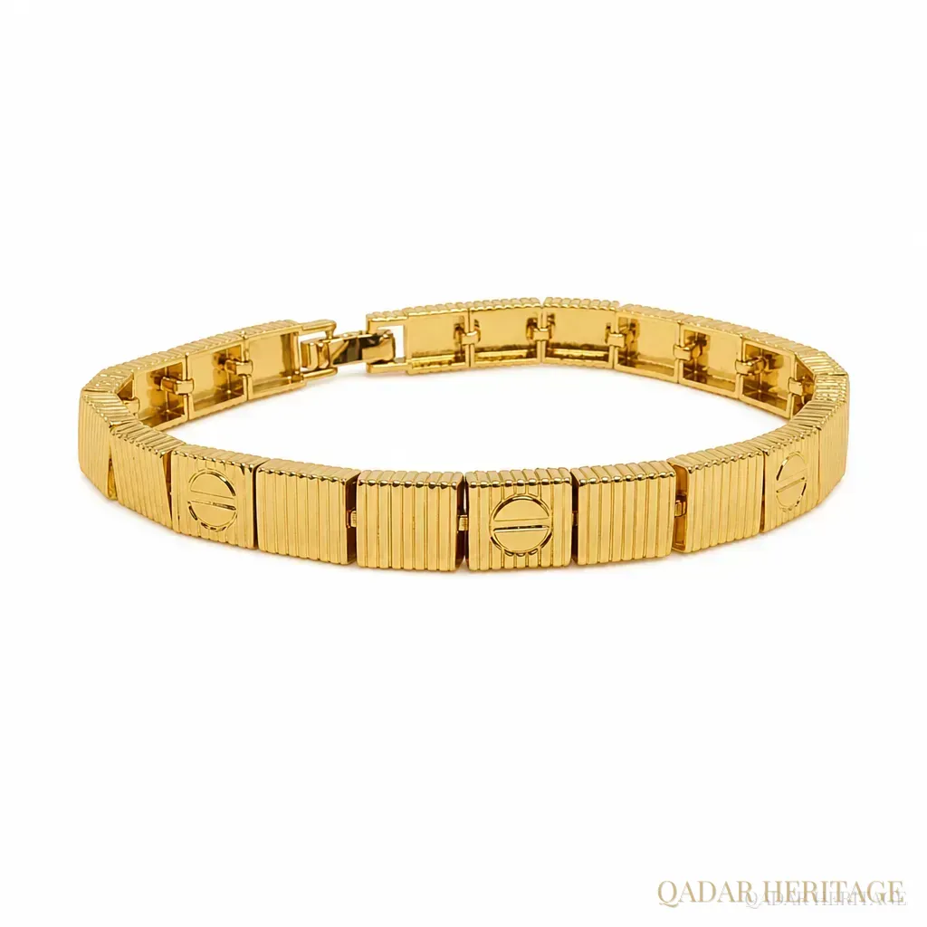 Luxury Gold Geometric Ribbed Bracelet - Slide 5