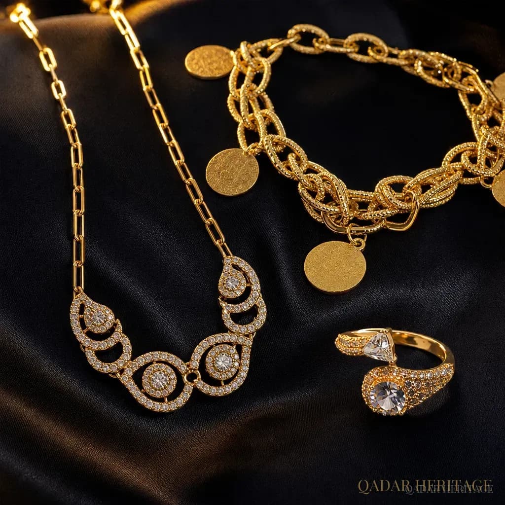 Luxury Gold-Tone Jewelry Set with Charms and Crystals - Slide 2