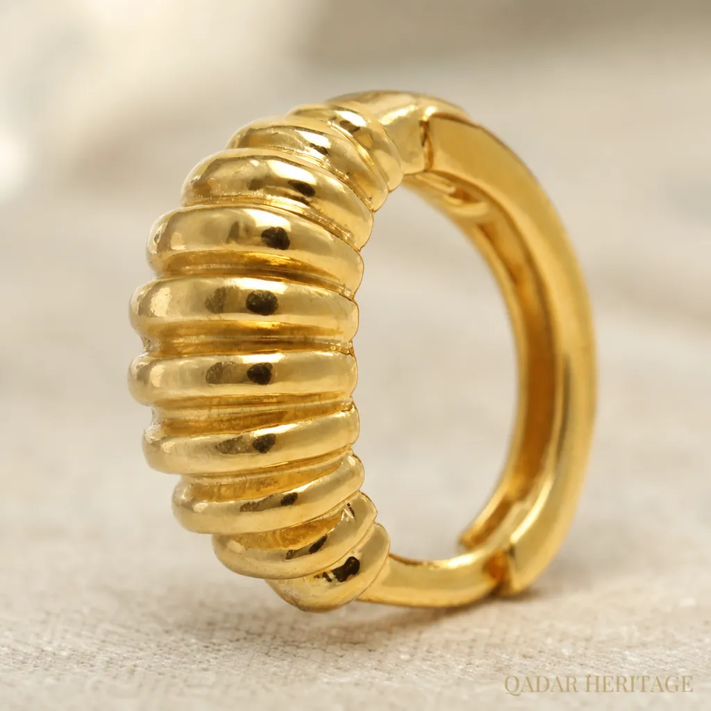 Gold Ribbed Hoop Earring