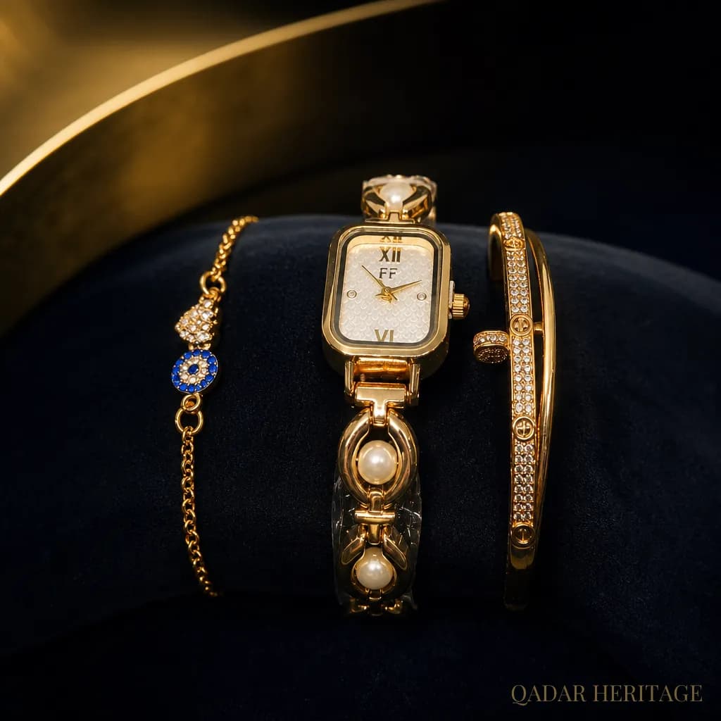 QADAR Royal Pearl Gold Watch Set - Slide 1