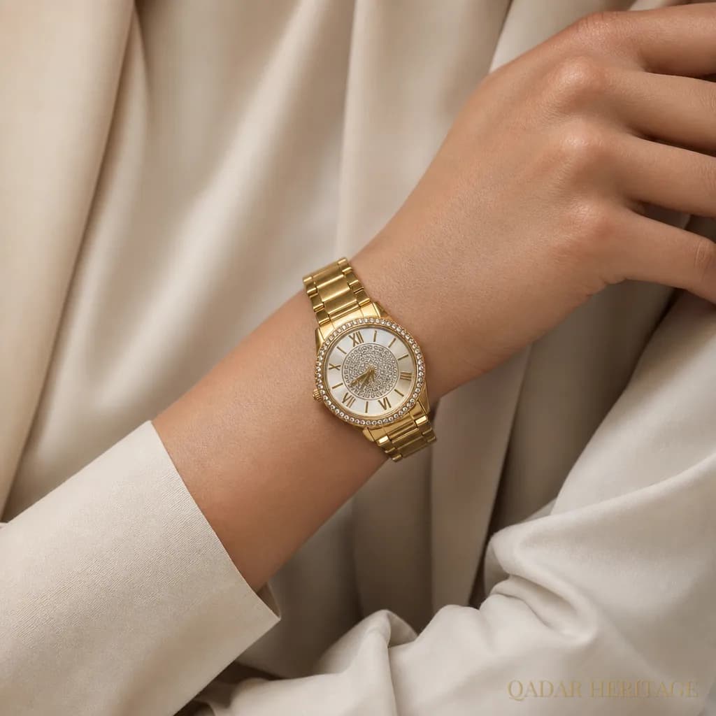 QADAR Aurielle Gold Embellished Watch - Slide 3