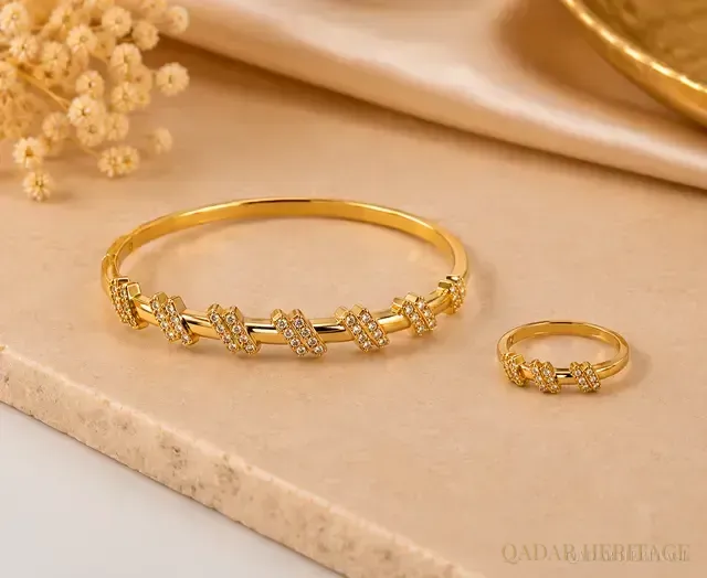 QADAR Sparkling Bar Bracelet & Ring Set