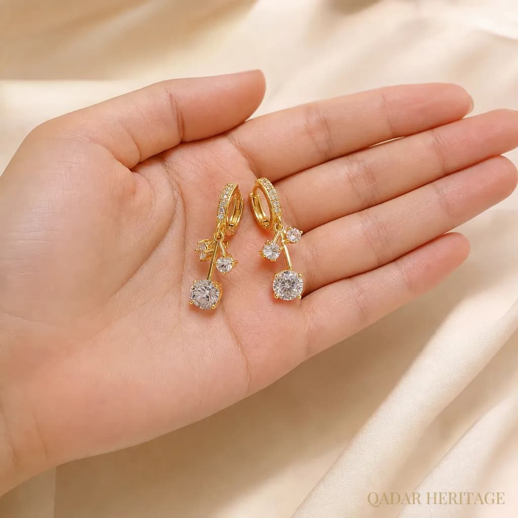 Golden Cascade Sparkle Earrings - Slide 2