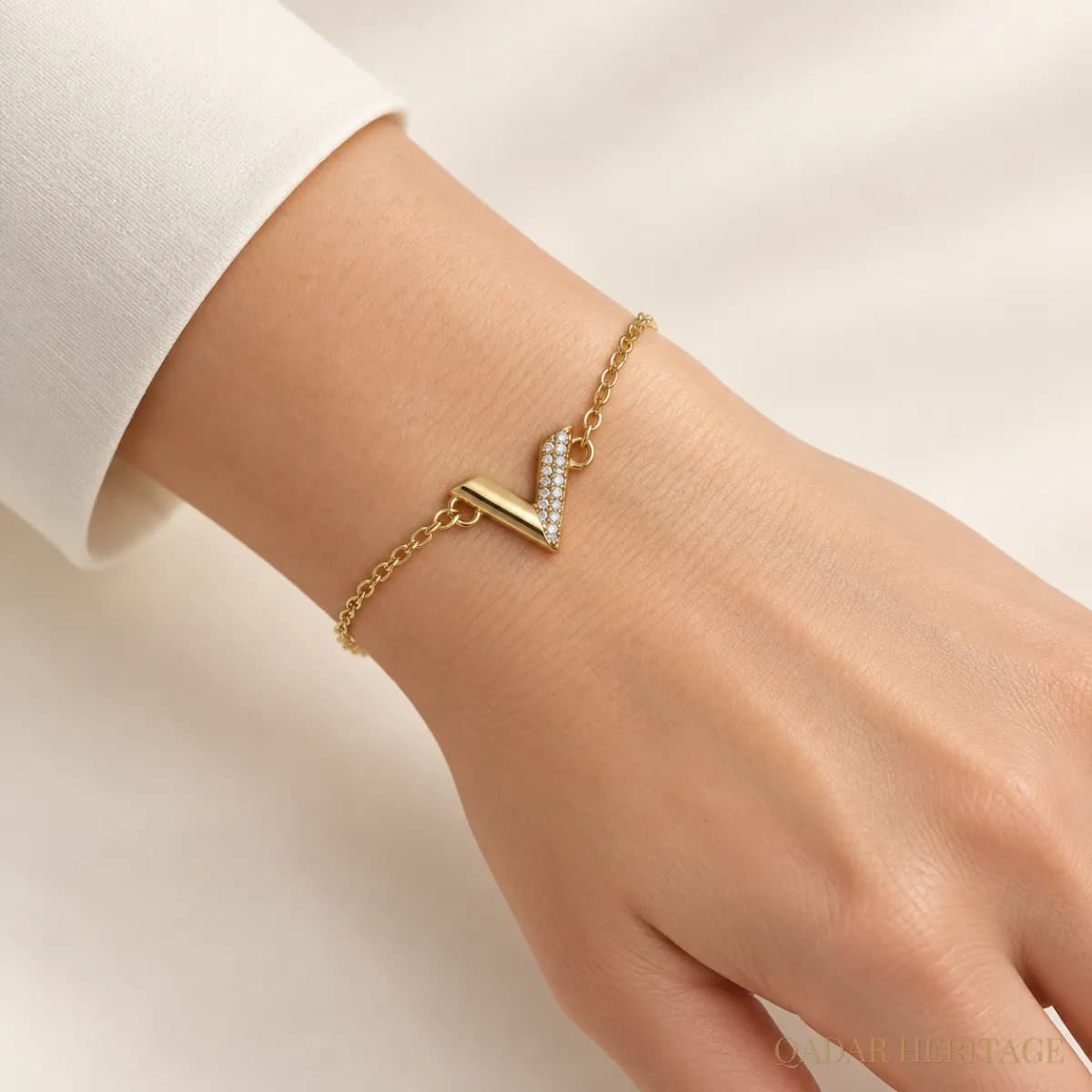 Gold V Pavé Bracelet - Slide 1