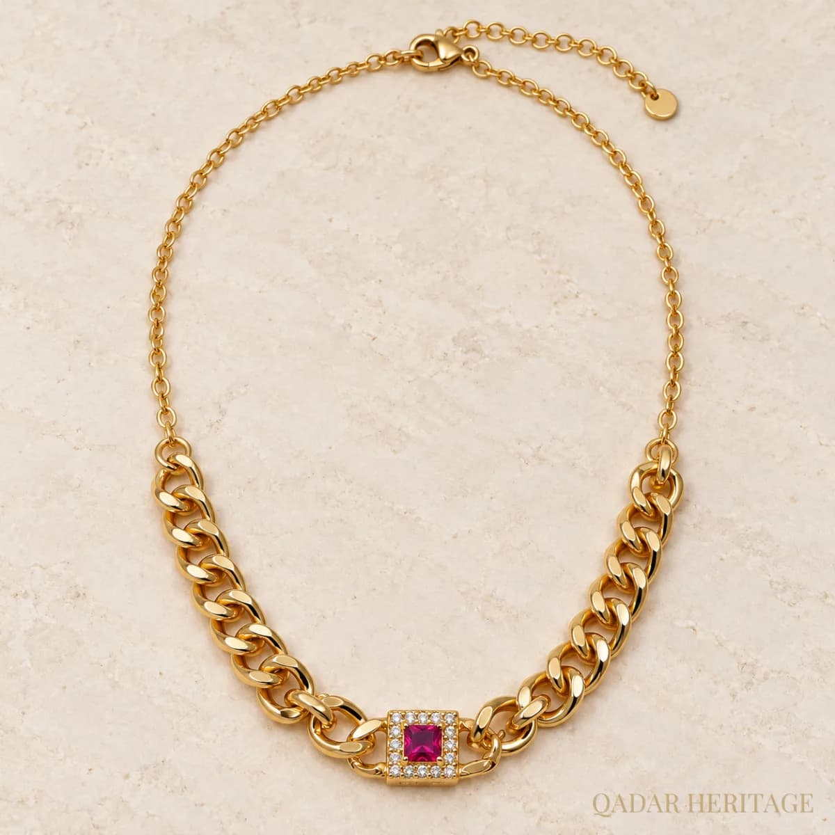 QADAR Ruby Square Necklace - Slide 2