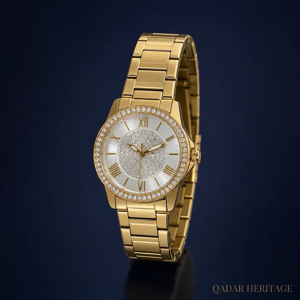 QADAR Aurielle Gold Embellished Watch - Slide 1