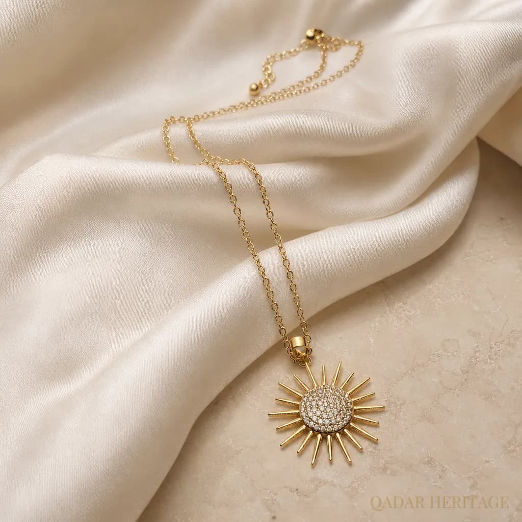 Golden Sunburst Crystal Necklace - Slide 3