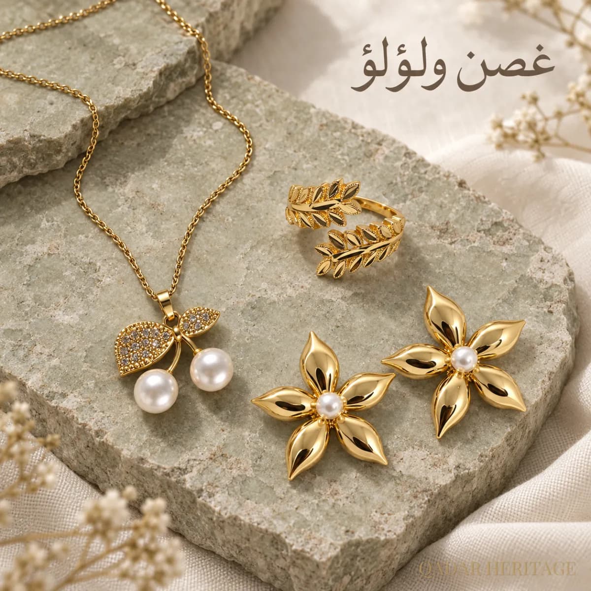 طقم قَدَر زهور الغدير المذهب