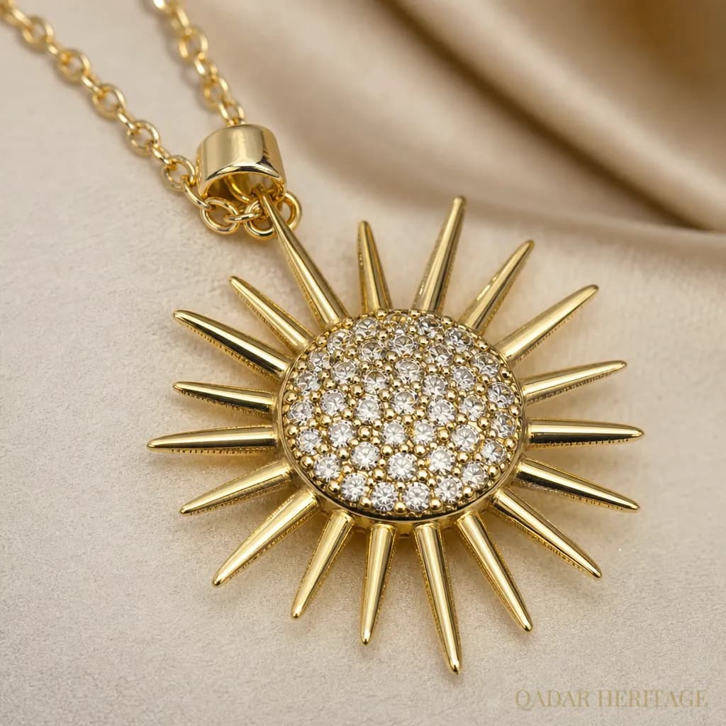 Golden Sunburst Crystal Necklace - Slide 2
