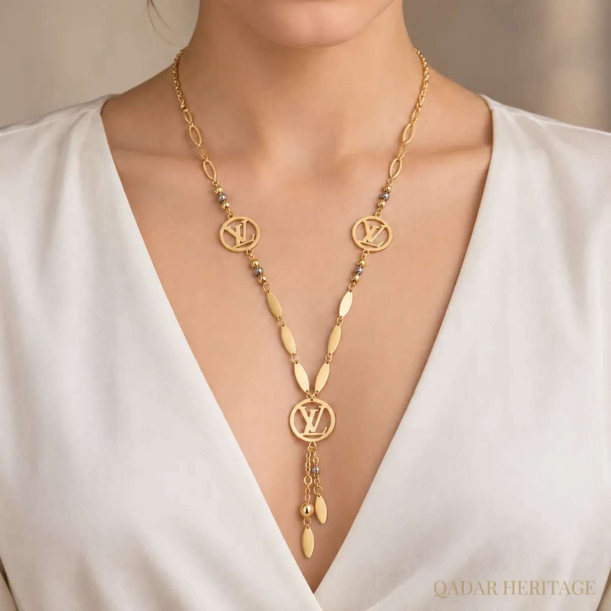 Long Gold Medallion Drop Necklace