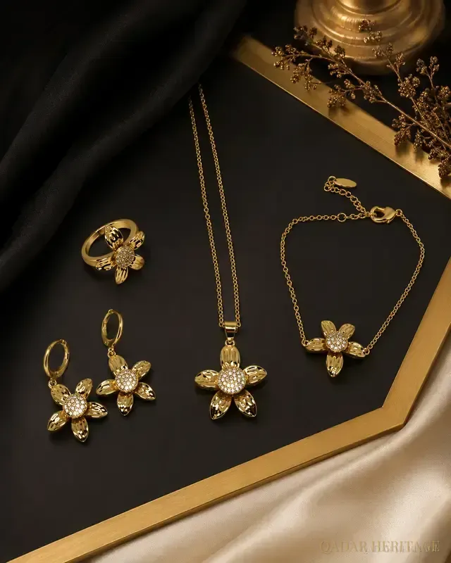 Luxury Golden Flower Jewelry Set - Slide 1