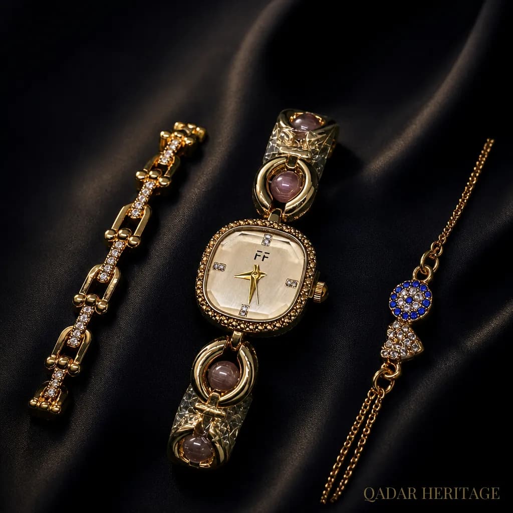QADAR Celestia Gold Women's Watch Set