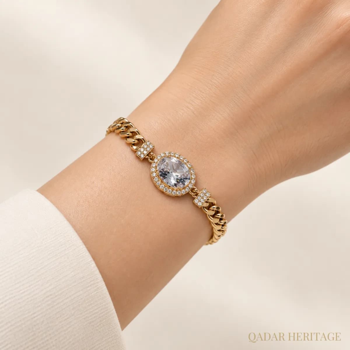 Golden Oval Crystal Statement Bracelet