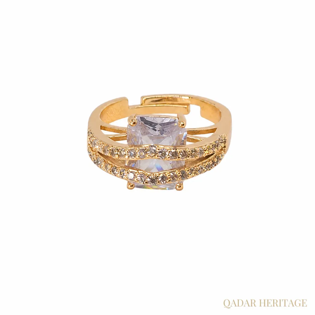 Luxury Gold-Tone Ring with Rectangular Stone - Slide 4