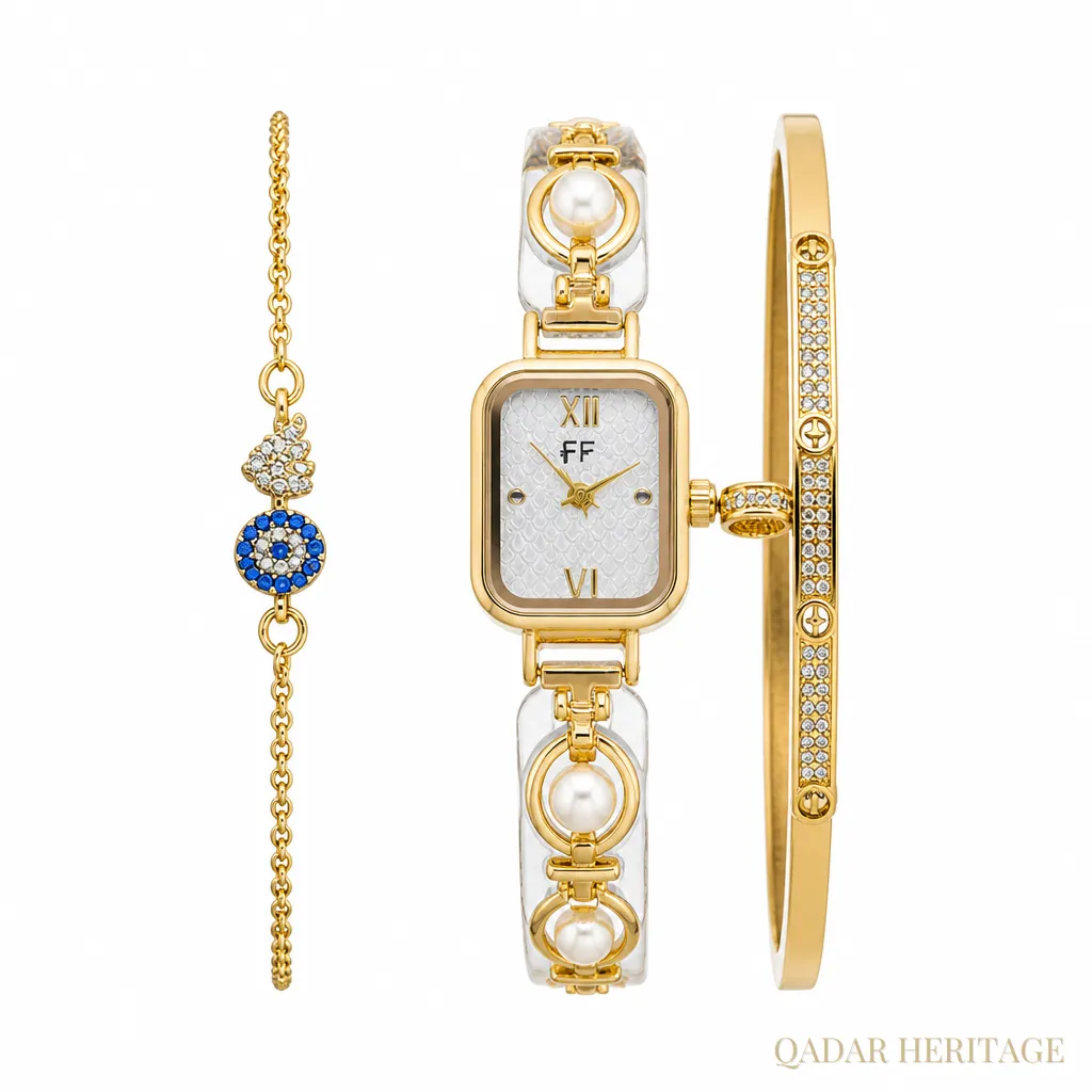 QADAR Royal Pearl Gold Watch Set - Slide 2