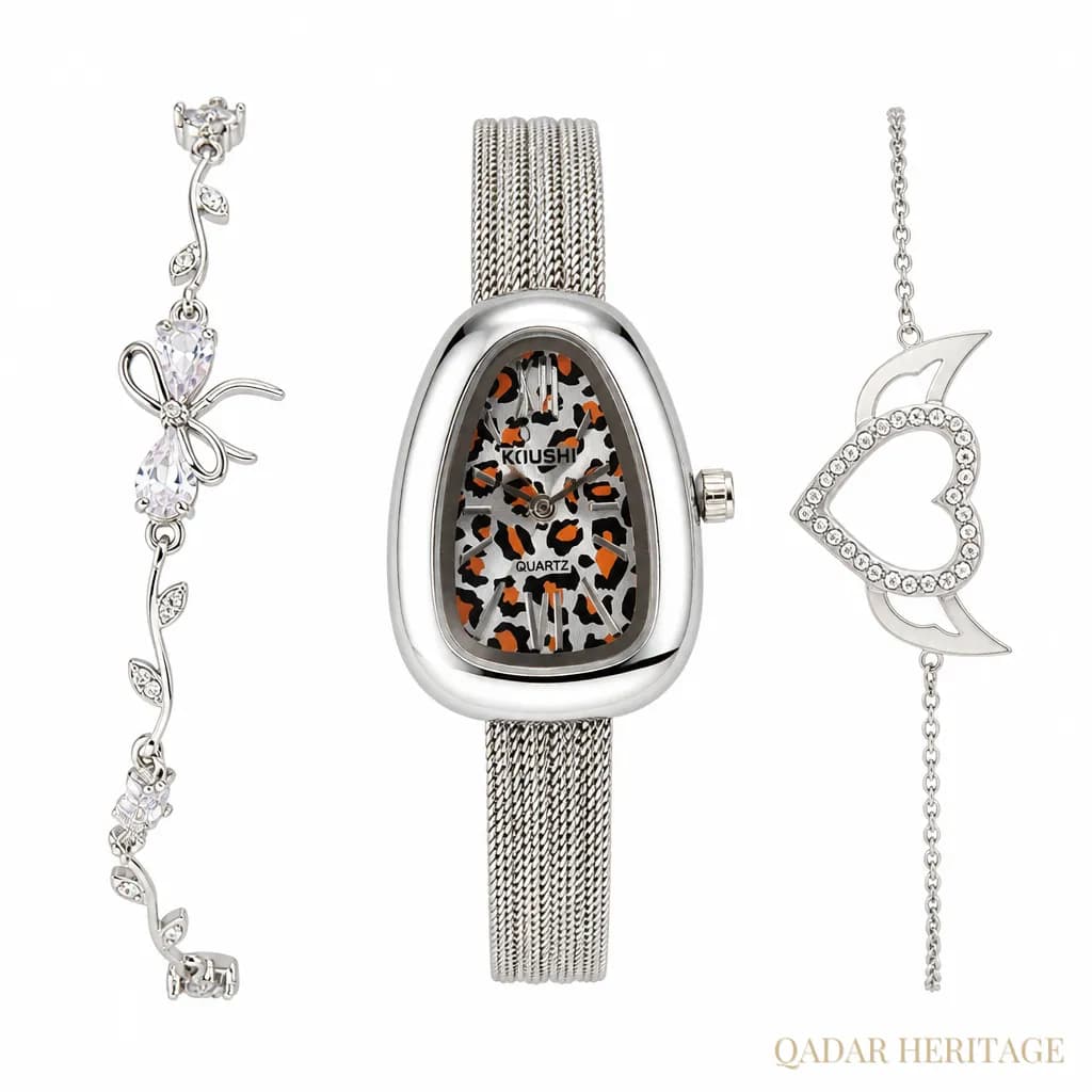 QADAR Liora Leopard Silver Watch Set - Slide 2