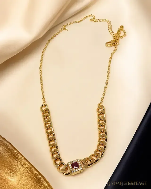 QADAR Ruby Square Necklace - Slide 1