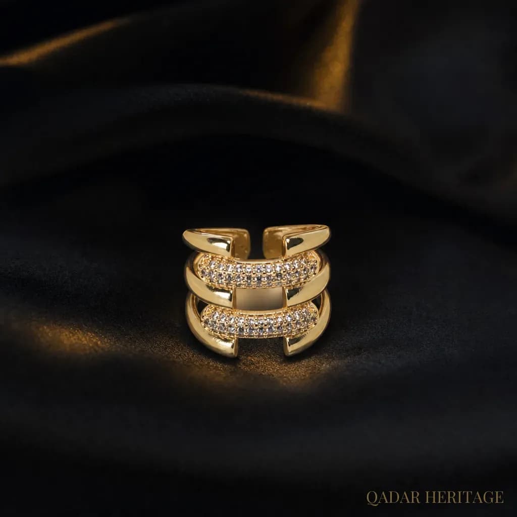 Luxury Wide Gold Crystal Ring