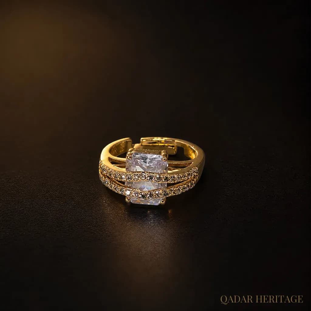 Luxury Gold-Tone Ring with Rectangular Stone - Slide 1
