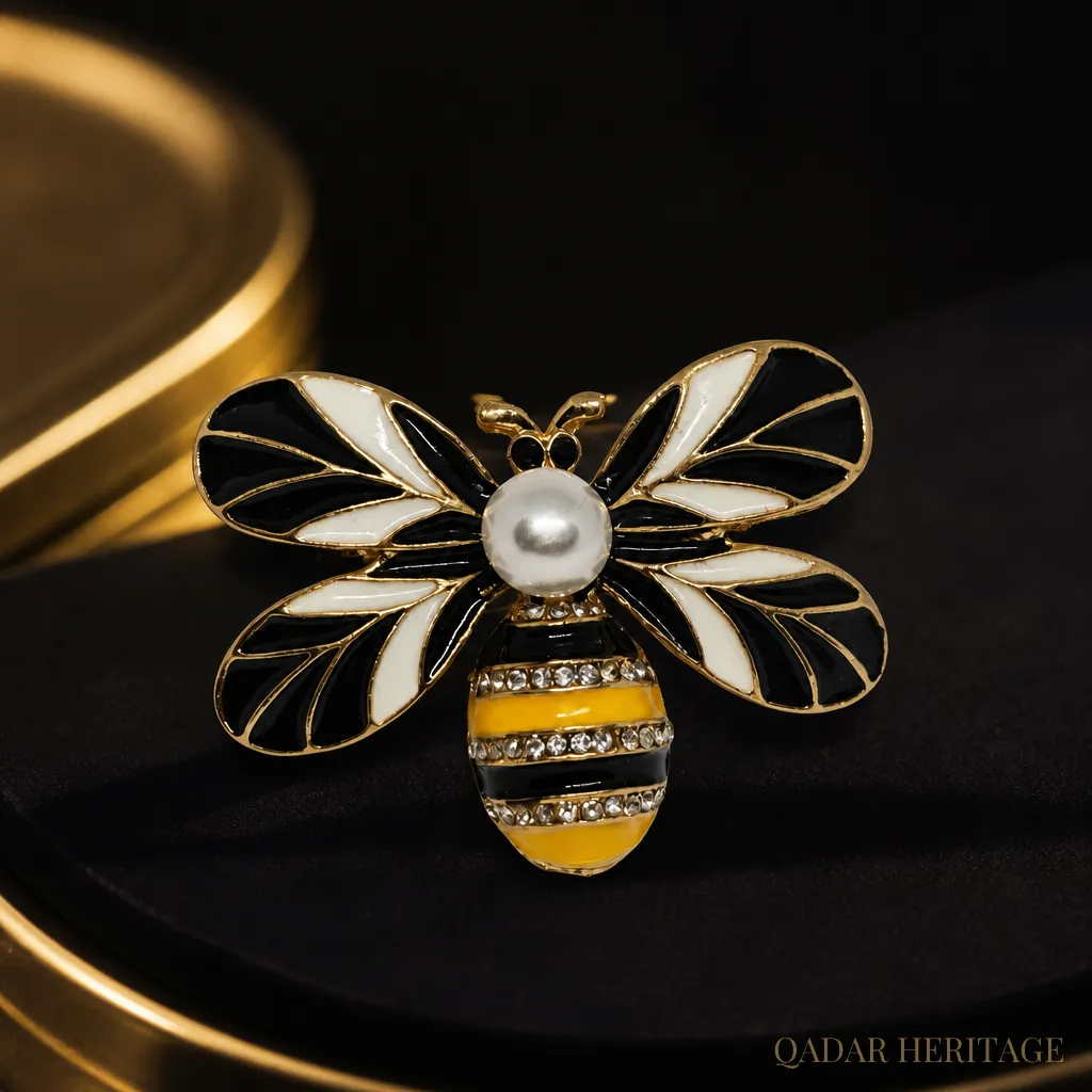 QADAR Luxury Gold Bee Brooch with Enamel and Crystal