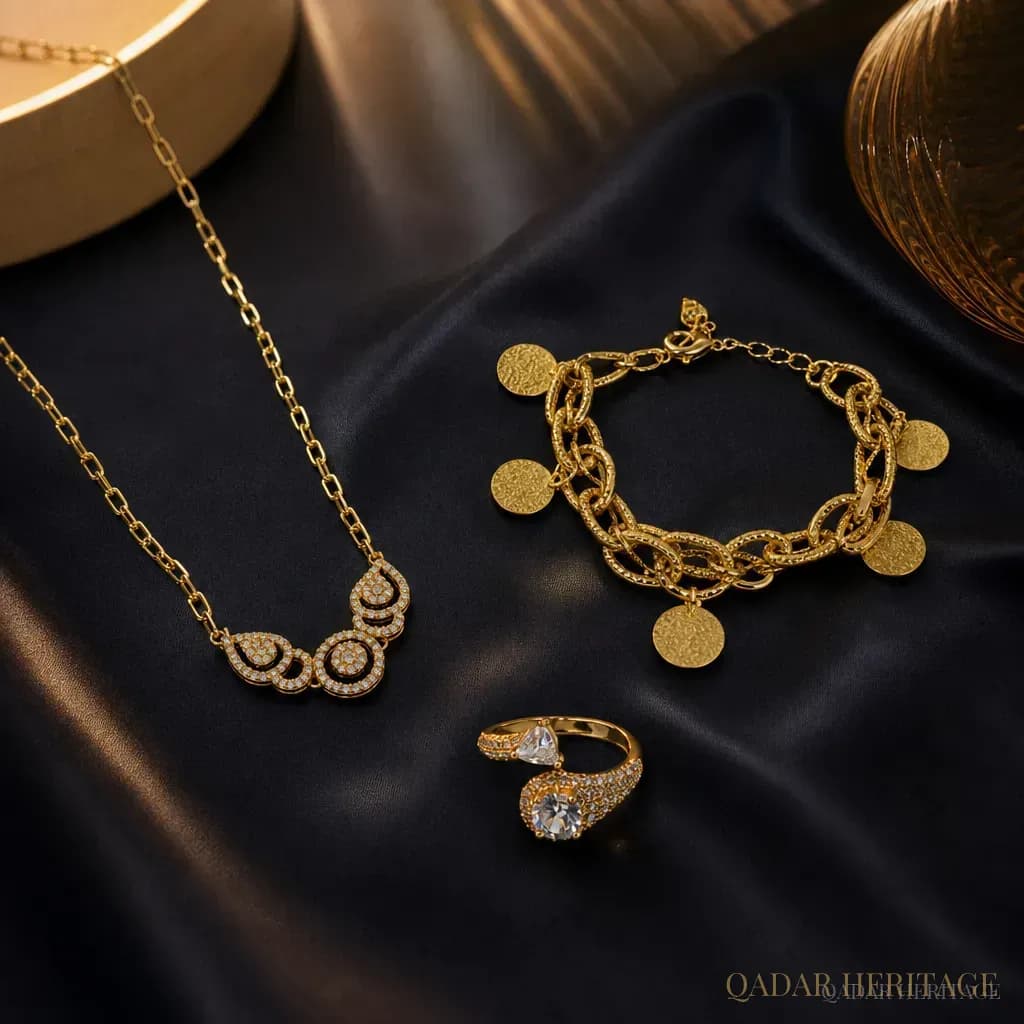 Luxury Gold-Tone Jewelry Set with Charms and Crystals - Slide 5