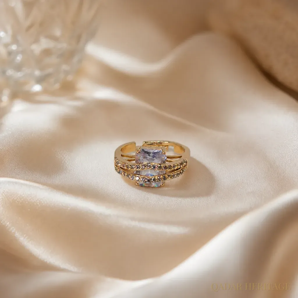 Luxury Gold-Tone Ring with Rectangular Stone - Slide 3