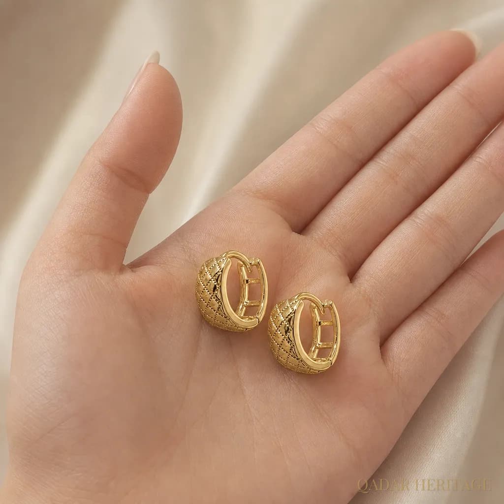 Gold Quilted Dome Hoop Earring - Slide 2