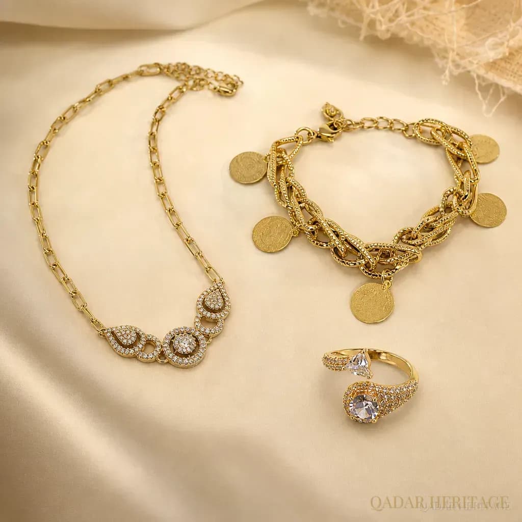 Luxury Gold-Tone Jewelry Set with Charms and Crystals - Slide 3