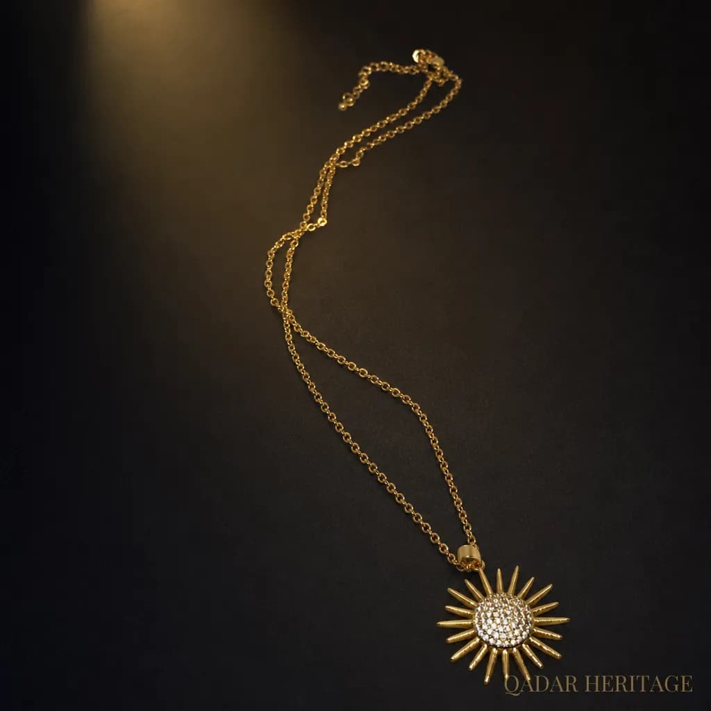 Golden Sunburst Crystal Necklace - Slide 1