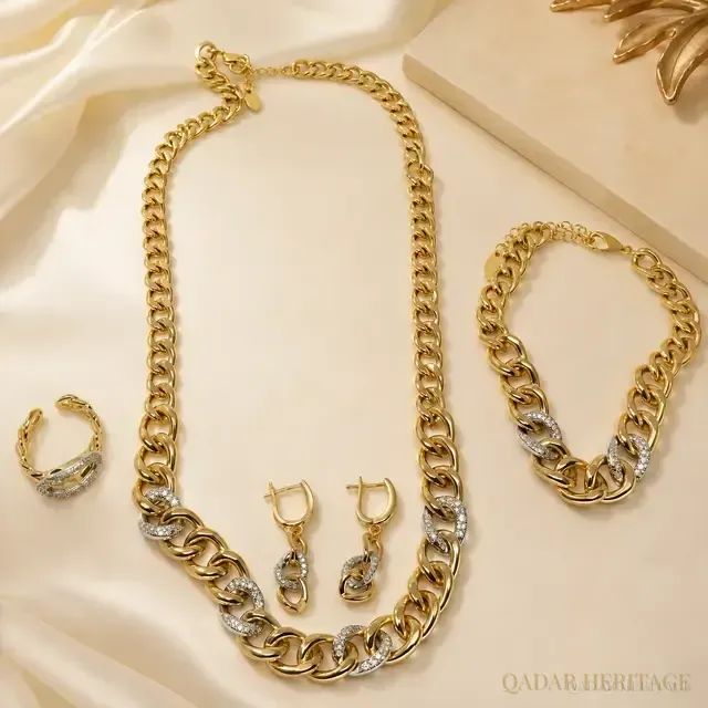 Two-Tone Sparkle Link Jewelry Set - Slide 1