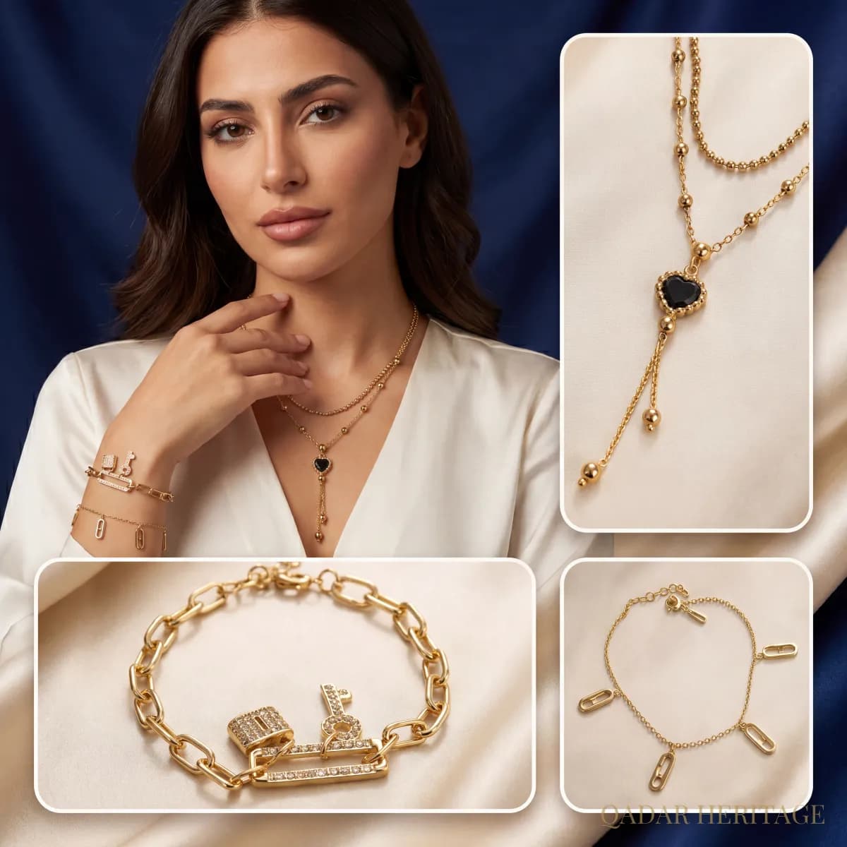 Golden Lock Charm Jewelry Set - Slide 1