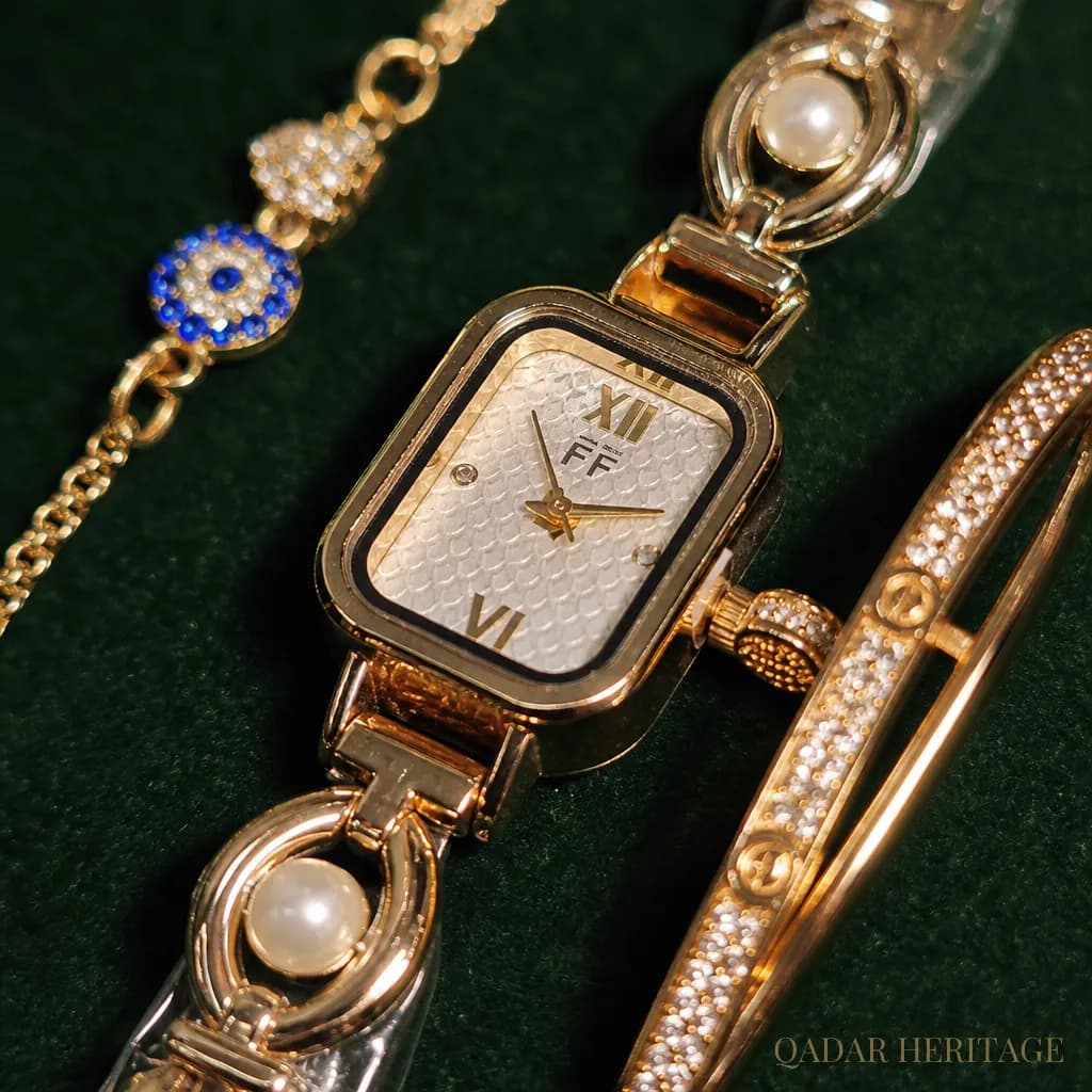 QADAR Royal Pearl Gold Watch Set - Slide 3