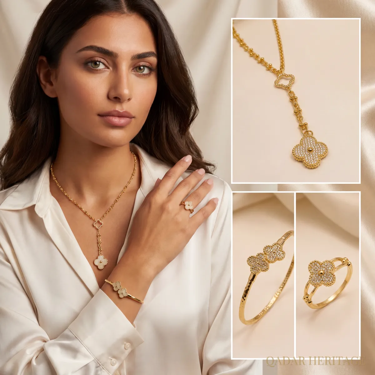 Golden Clover Charm Jewelry Set - Slide 1