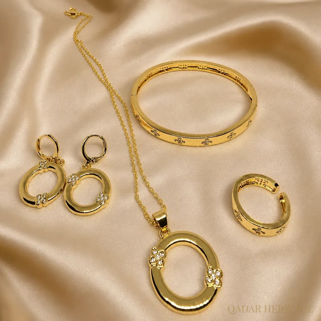 Golden Floral Circle Jewelry Set
