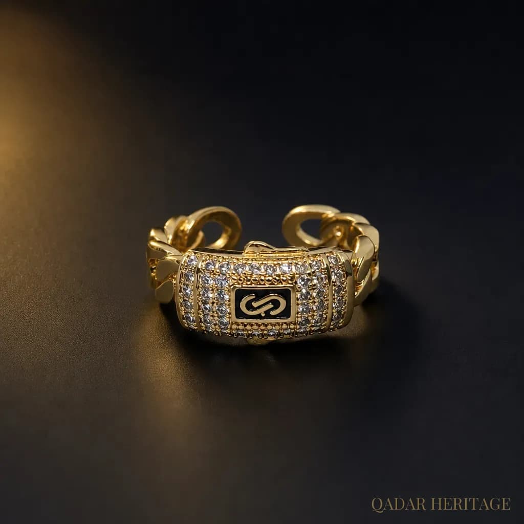 Embellished Golden Link Ring