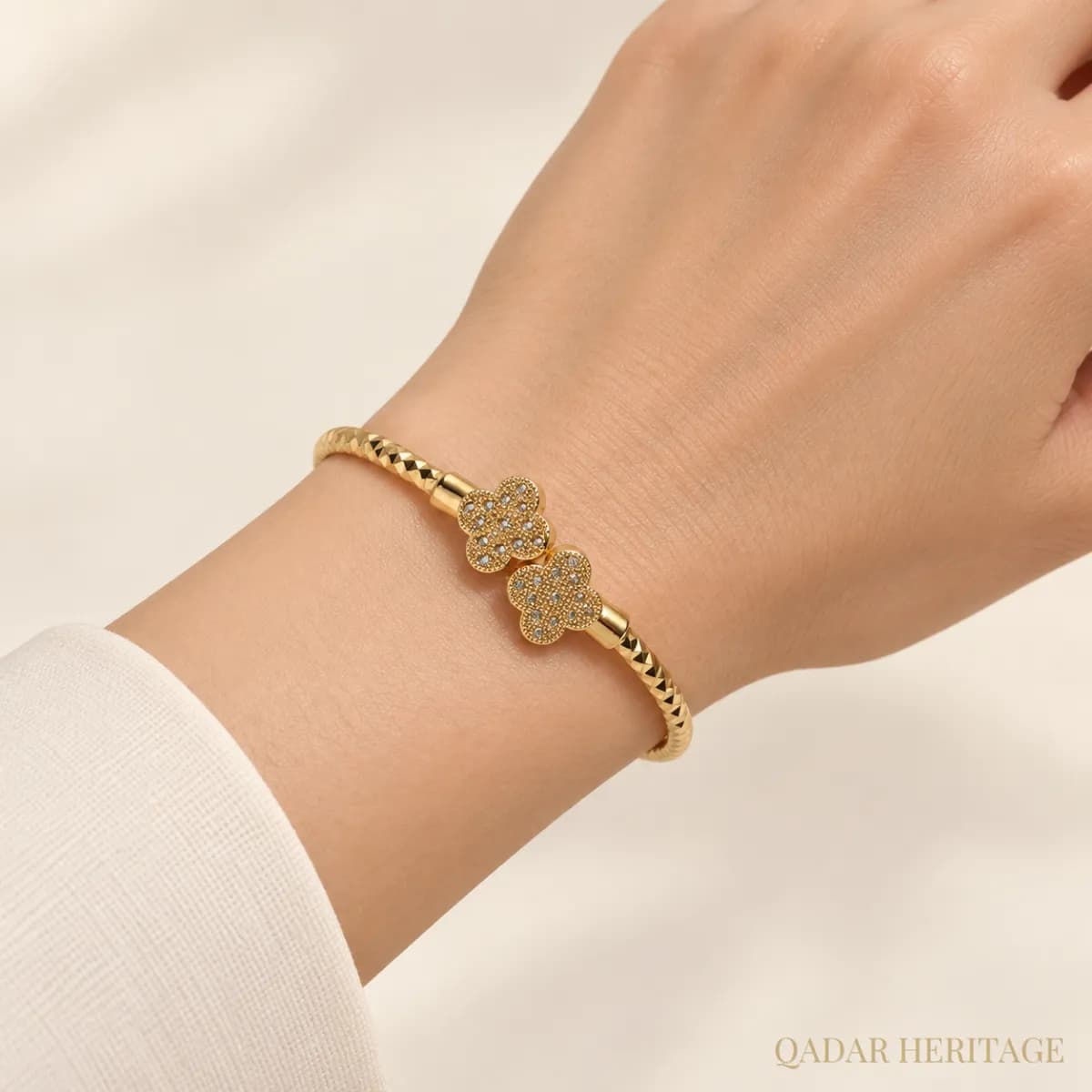 Golden Twin Clover Bangle