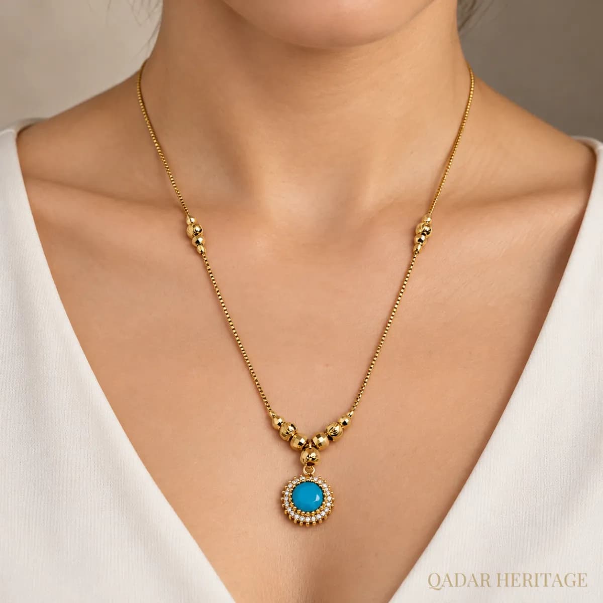 Golden Turquoise Halo Necklace