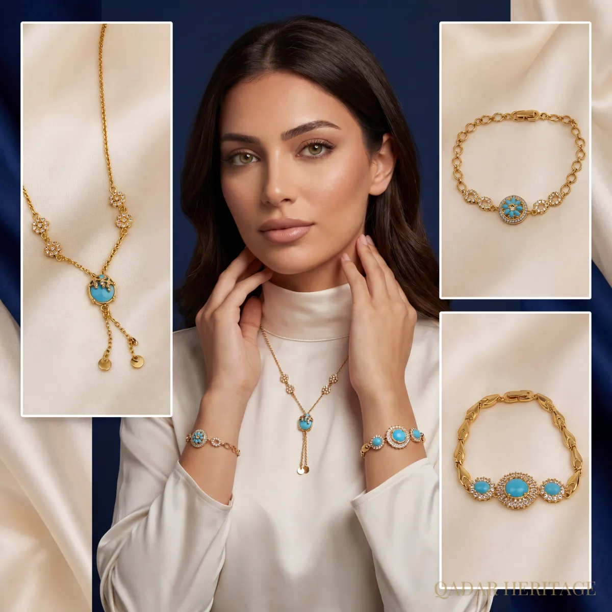 Sultana Turquoise Gold Jewelry Set - Slide 1