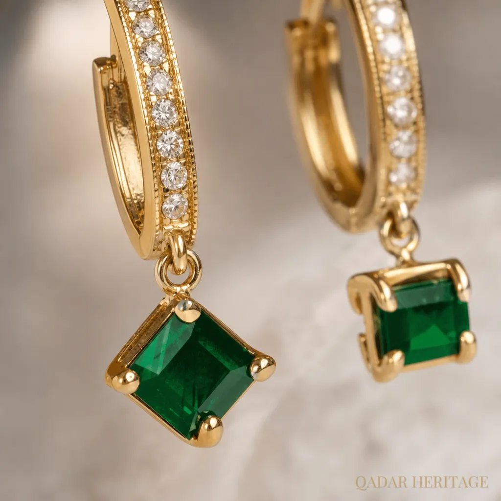 Emerald Charm Hoop Earrings - Slide 1