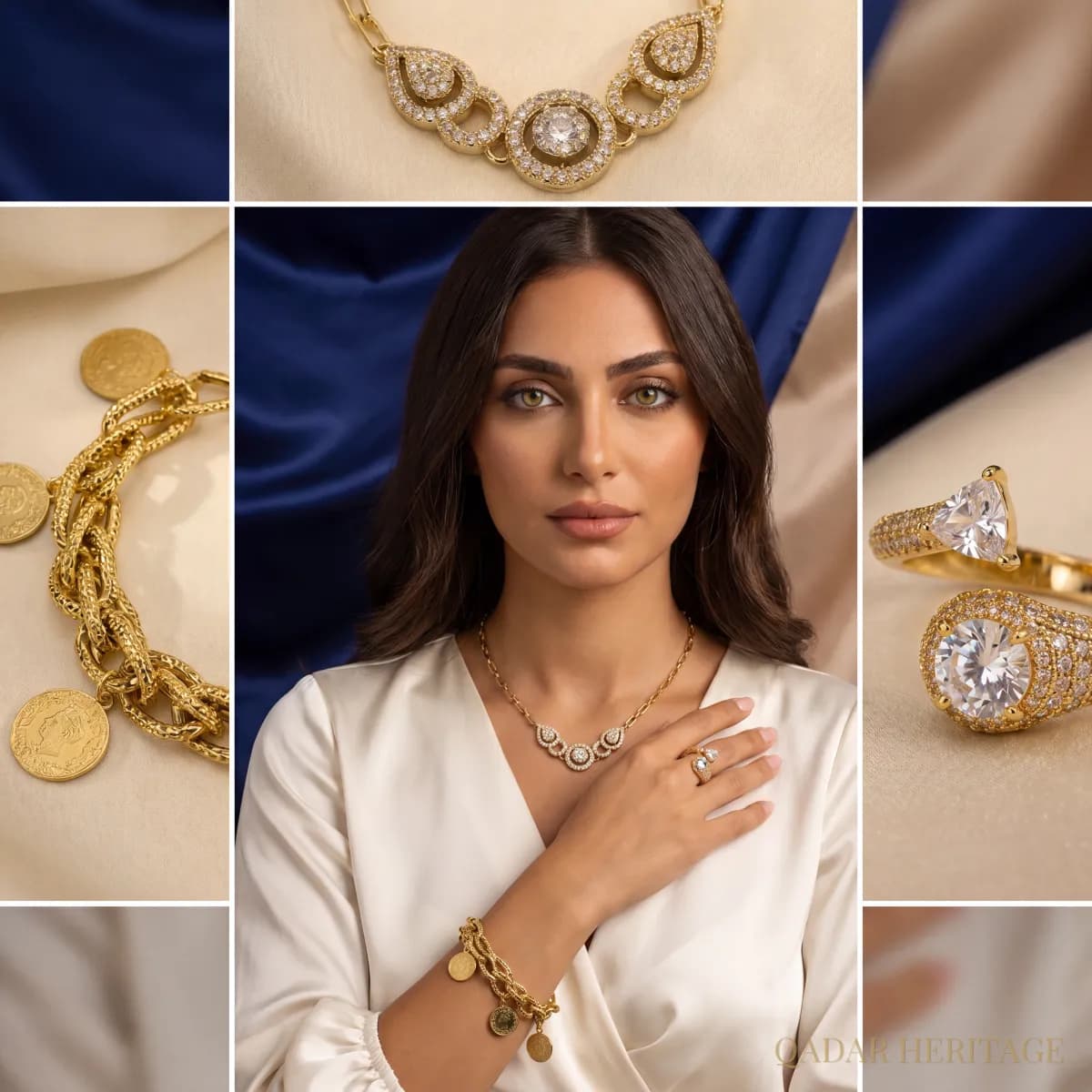 Luxury Gold-Tone Jewelry Set with Charms and Crystals - Slide 1