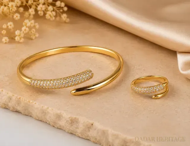 QADAR Sleek Sparkle Bracelet & Ring Set