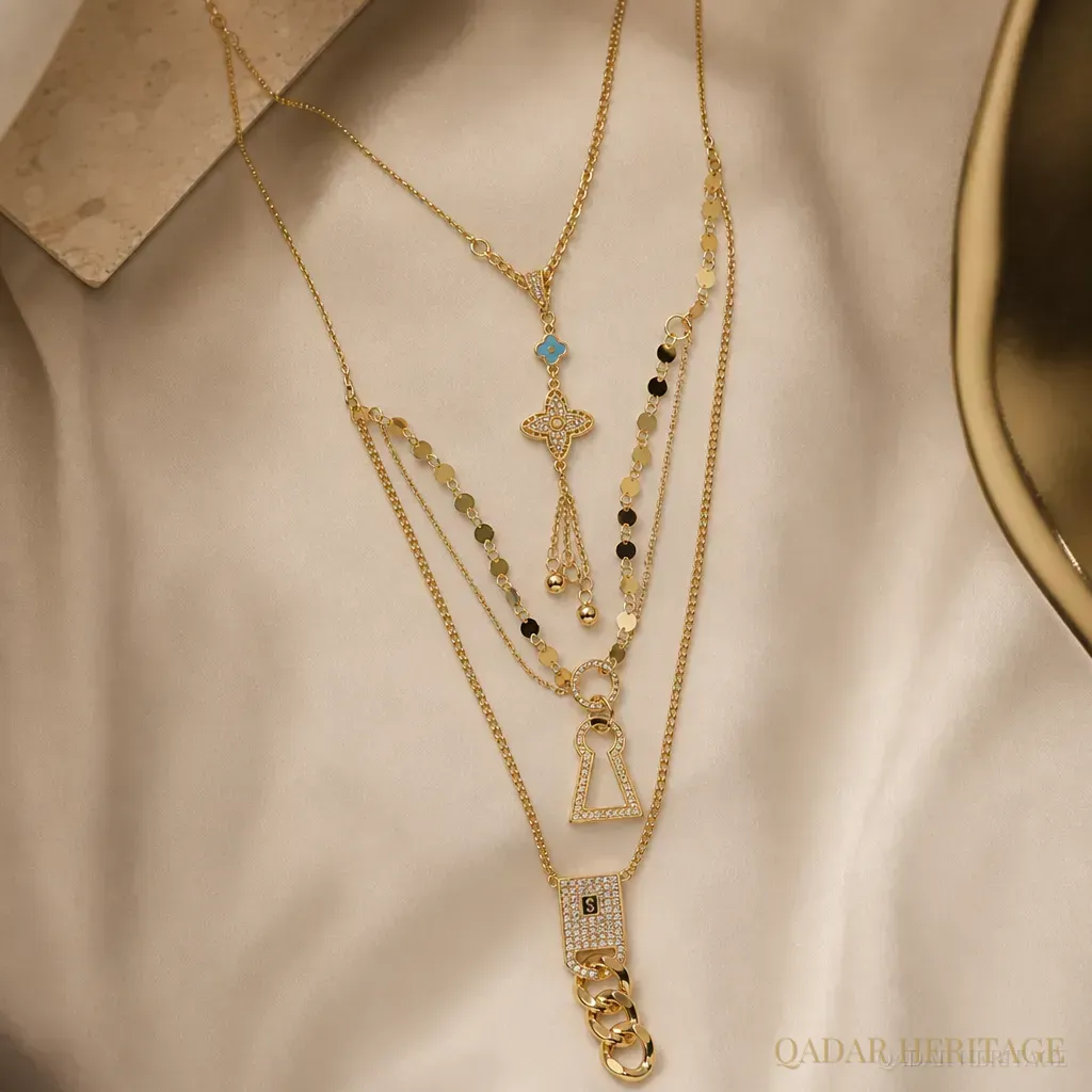 Golden Keyhole Layered Necklace - Slide 4