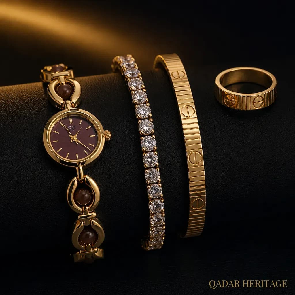 QADAR Miral Gold Burgundy Watch