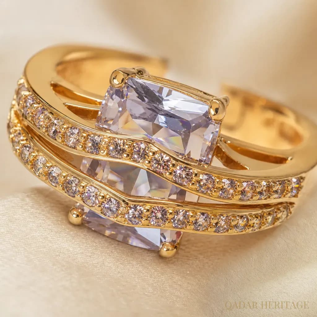 Luxury Gold-Tone Ring with Rectangular Stone - Slide 2