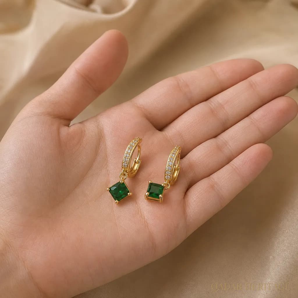 Emerald Charm Hoop Earrings - Slide 2